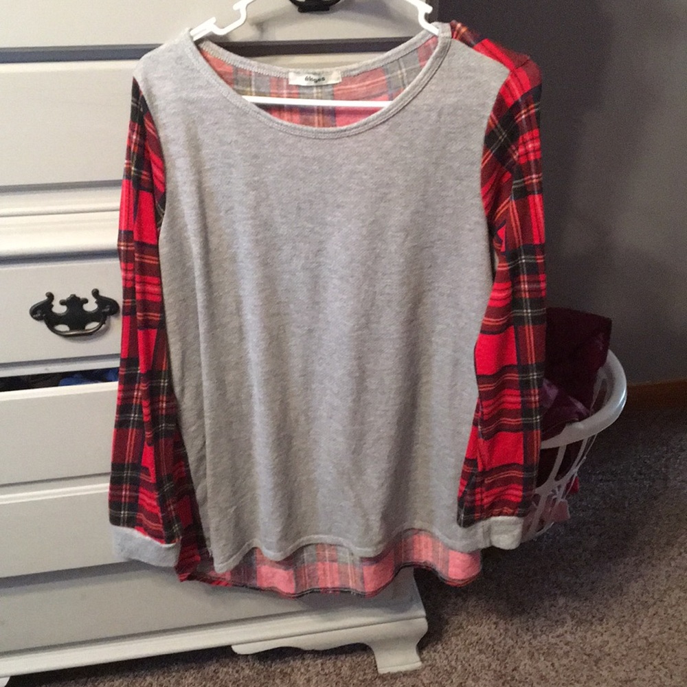 Grey and red plaid tunic